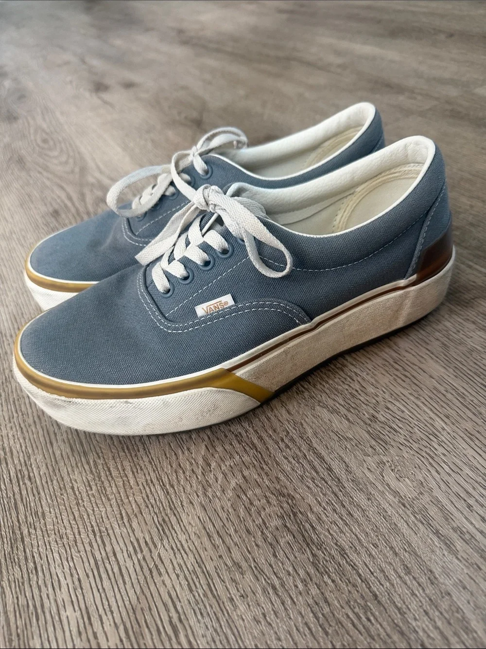 Vans Blue-Gray Canvas platform Low-Top Sneakers with Gold Trim